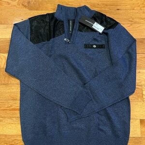 Leonardo Gavino Men's Blue and Black Zip-Up Sweater